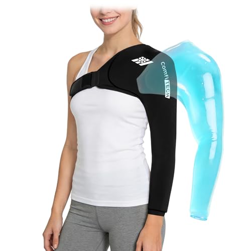 ComfiTECH Reusable Shoulder Arm Ice Pack Wrap for Pitcher & Recovery, M | Flexible Gel Ice Pack for Shoulder & Elbow & Arm Cooling, Adjustable Arm Cold Sleeve for Throwing Athletes & Muscle Comfort - size: Medium, style: Black