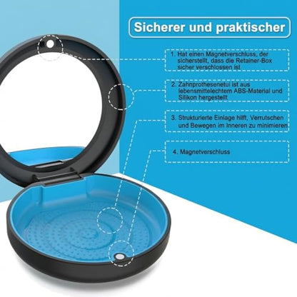 BVN Retainer Case with Mirror, Orthodontic Dental Case for Braces, Mouth Guard, Dentures, Teeth Aligner, Night Guard Container Storage Holder Black - size: Circular case with mirror