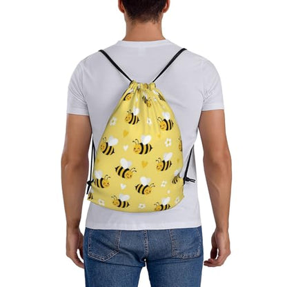 Polyester Drawstring Bag for Men Women, Cute Honeybee Bee Light Yellow, Large Capacity Sports Sack for Beach Swimming - color: Pattern (377)
