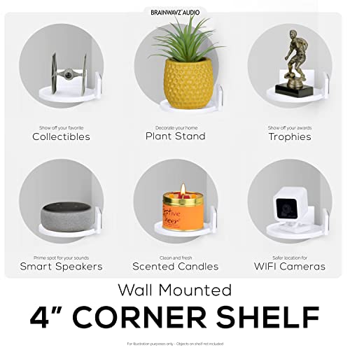 BRAINWAVZ 4” Small Floating Shelf, Adhesive & Screw in, for Bluetooth Speakers, Cameras, Plants, Toys, Books & More, Easy to Install Shelves Wall Mount (White) - color: 4" Round