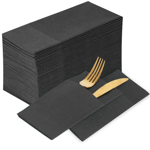 KAMMAK Dinner Napkins Disposable Dark Gray Cloth Like Paper Napkins with Pocket 100 Pack Folded Wedding Reception Napkins Bathroom Guest Hand Towels for Party, Kitchen, Restaurants (16.5 x 16.5 inch) - color: Dark Grey