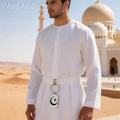 VASSAGO Stainless Steel Muslim Keychain Double Sided Islamic Crescent Star Allah Calligraphy Key Ring Religious Ramadan Gift - color: Silver