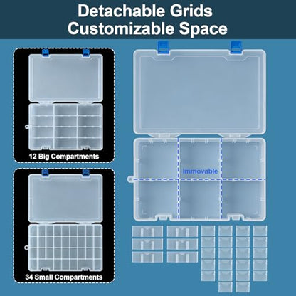 Qualsen Bead Organizer Box with Adjustable Dividers, 34 Girds, 4 Pack | Plastic Organizer Box with Dividers, Ideal as a Tackle Boxs for Beads, Jewelry, Crafts, Screws, Small Parts and More - size: 34 Gird-4pcs