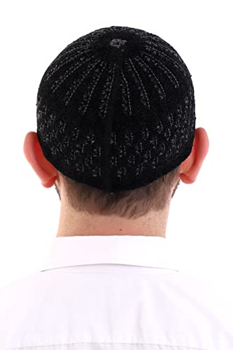 ihvan online Turkish Muslim Winter Velvet Kufi Hats for Men, Taqiya, Takke, Peci, Islamic Caps, Islamic Gifts, Standart Size - color: Black Grey