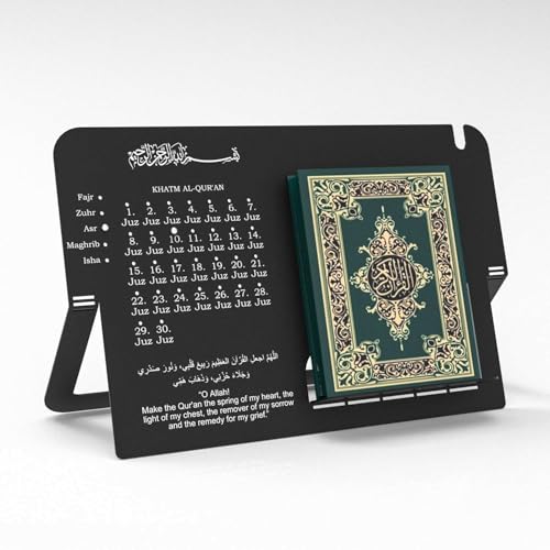 Metal Quran Stand with Juz Progress Tracker – Islamic Book Holder for Reading, Rehal for Quran, Prayer Room & Ramadan Gift – Elegant Muslim Table Decor (Black)