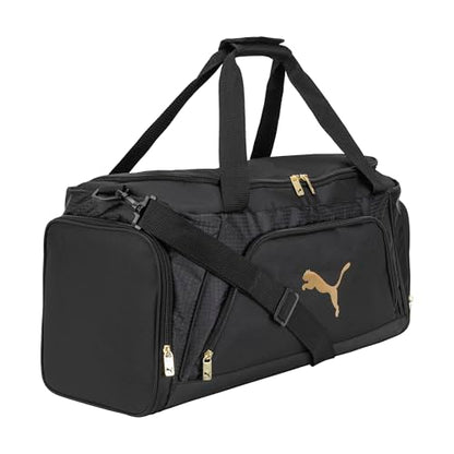 PUMA unisex-adult Accelerator Duffel Bag with Removable Strap & Shoe Pocket - color: New Gold/Black