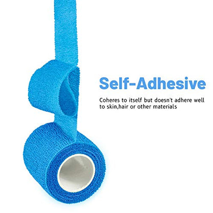 FRESINIDER 9 Rolls Self Adhesive Wrap Athletic Tape Gauze, Breathable Elastic Cohesive Bandage for Sports Injury & Pet (7 Pcs 2" x 5 Yards + 2 Pcs 1" X 5 Yards) (Blue) - color: Blue