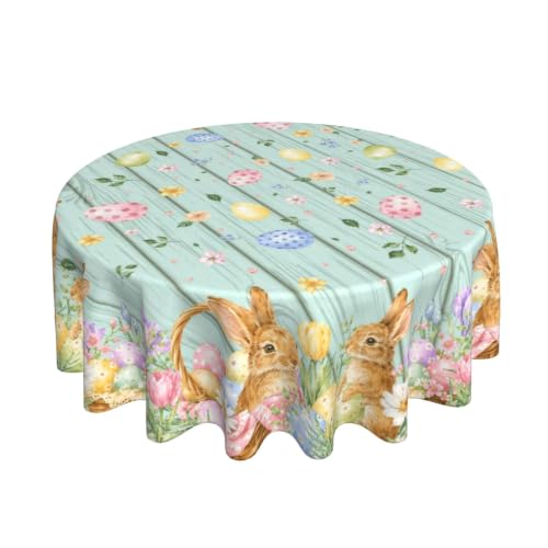 juniissl Easter Bunny Eggs Tablecloth Washable Round Table Cover for Kitchen Dining Decoration 60 Inch - color: Easter Bunny Eggs