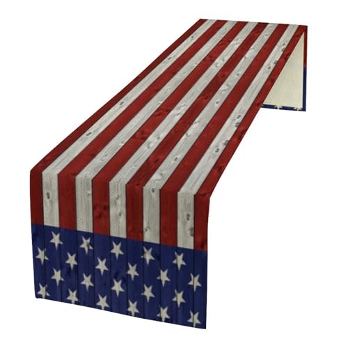 4th of July Table Runner,American USA Flag Wood Board Stars Stripes Independence Day Table Cloth for Home Indoor Outdoor Kitchen Holiday Birthday Party Decor 13x36 Inch - color: American Flag-8, size: 13x36in