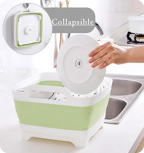 9L (2.4Gal) Dish Basin Collapsible with Drain Plug , Space Saveing Kitchen Storage Tray Dish Wash Basin, Portable Dish Tub, Foldable Dishpan for Camping ,RV,Green - color: Light Green