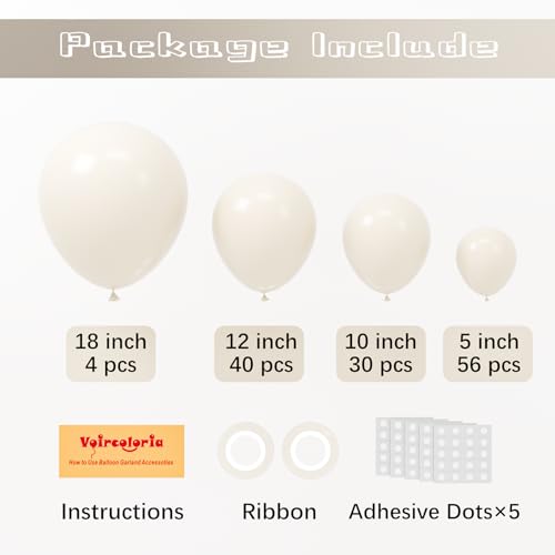 Voircoloria 130pcs White Sand Balloons Garland Arch Kit, 18 12 10 5 Inch - color: 01 Sand White, size: 5/10/12/18 inch - 130pcs