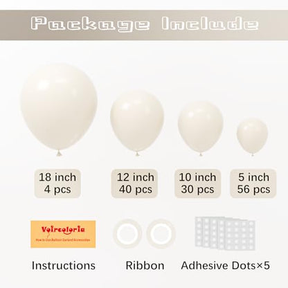 Voircoloria 130pcs White Sand Balloons Garland Arch Kit, 18 12 10 5 Inch - color: 01 Sand White, size: 5/10/12/18 inch - 130pcs