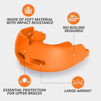 2Pcs Sport Mouth Guard Youth Adult, Mouthguard for Braces,Mouth Guard Football,Helmet Strap, Soft, No Boiling, Jujitsu Rugby Hockey - color: Dark Orange/Strapped