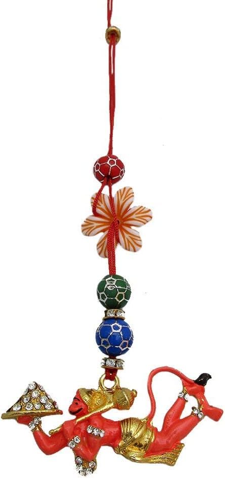 Hanging Hanuman Idol with Kailash Parvat for Car Rear Mirror (1.75 Inch, Orange)