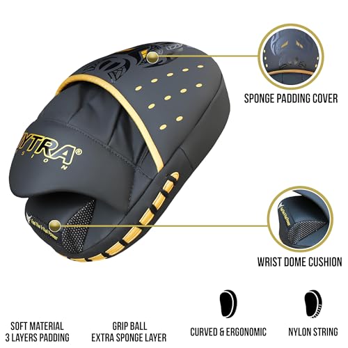 Mytra Fusion Boxing Pads - Focus Mitts MMA Muay Thai Boxing Mitts for Kickboxing Training and Martial Arts - color: Black