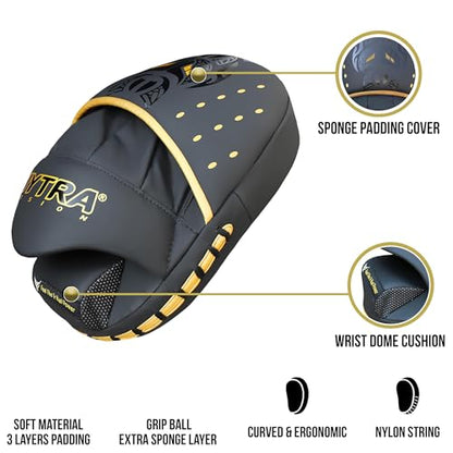 Mytra Fusion Boxing Pads - Focus Mitts MMA Muay Thai Boxing Mitts for Kickboxing Training and Martial Arts - color: Black