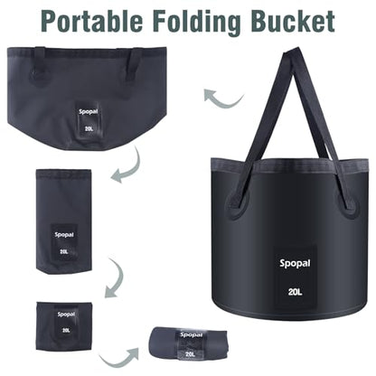 10000mAh Camping Shower with Collapsible Bucket Handle 20L | Portable Camping Shower, 5 Adjustable Speeds, IPX8 Waterproof, LED Display, Perfect for Hiking, Travel, Cars & Pets
