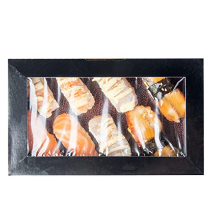 Restaurantware Sakura Vision 8 x 4.8 x 1.8 Inch Sushi Boxes 50 Disposable Take Out Boxes - Built-In Lid Clear Window Black Paper Rectangle Boxes For Sushi Maki Or Sashimi - size: Large