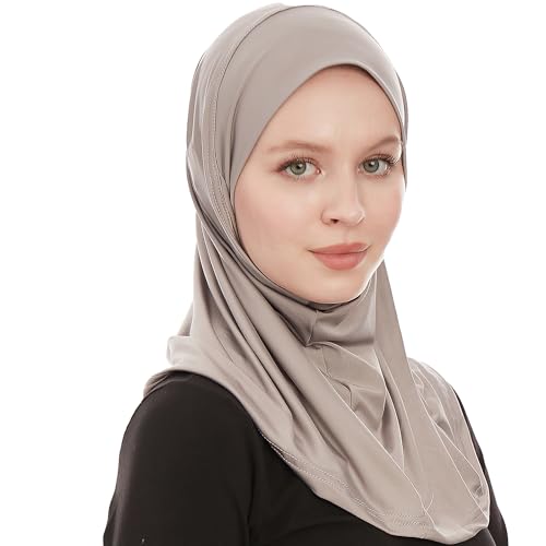 Plain Ready To Wear Amira Hijab for Women - Muslim Instant Amira Jersey Scarf – Soft Muslim One Piece Instant Hijab Headscarf - color: Grey