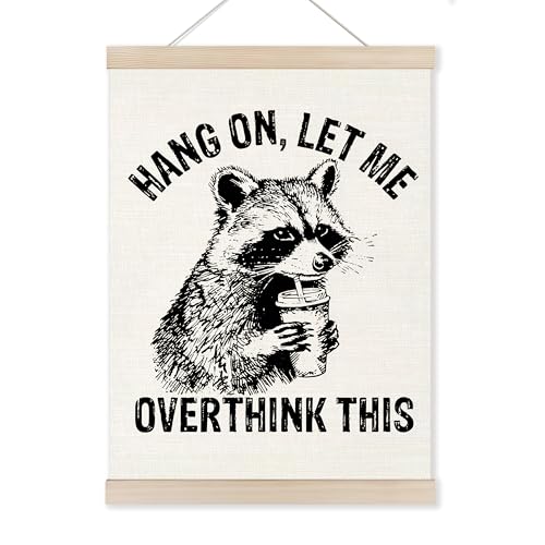 HUGANE Funny Raccoon Wall Art Poster Hanger Frame, Let Me Overthink This Sarcastic Raccoon Canvas Pictures Prints Framed Hanging Wall Decor for Home Office Living Room Bedroom, 12x16 Inch - color: Color-20