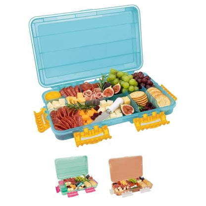 Charcuterie Safe - BPA-Free, Food Safe Charcuterie Board with Lid & Handle - Portable Snack Tray Organizer with Dividers, Mini Containers & Cheese Knife - Dishwasher Safe - Blue - color: Blue Charcuterie Safe