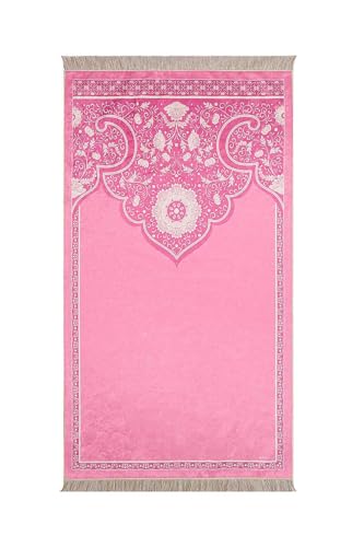 Prayer Rug Velvet Carpet Mat Pink Polyester Chenille Base Non-Slip Soft Comfortable Islamic Muslim Prayer Rug for Women Girls One Size - Pink, One Size