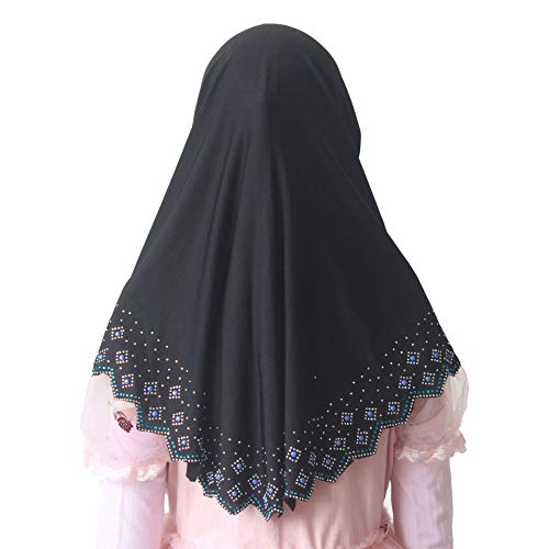 Girls Hijab with Rhinestones – Sparkly Non-Slip Amira Scarf for Kids, for Daily Prayer, School, Ramadan & Eid (Ages 4-12) - color: Black