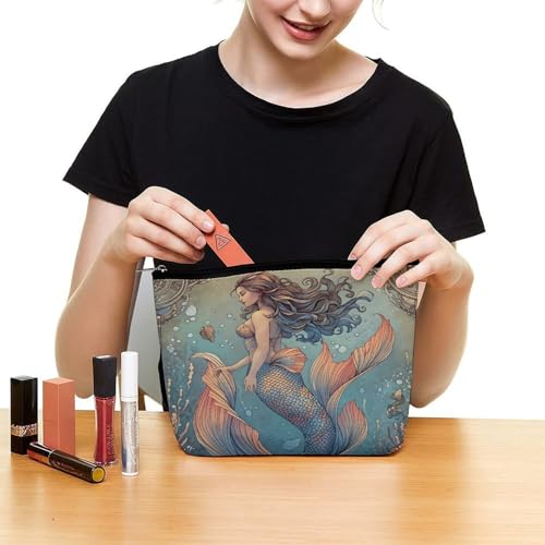 Mermaid Ocean Fantasy Makeup Bag, Travel Toiletry Organizer, Cosmetic Pouch for Women, Birthday Presents for Mom Girls Women Sisters - color: Mermaid Ocean Fantasy