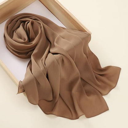 Premium Long Crinkle Chiffon Hijab Scarf for Women, Very Soft Muslim Head Scarfs - color: Brown