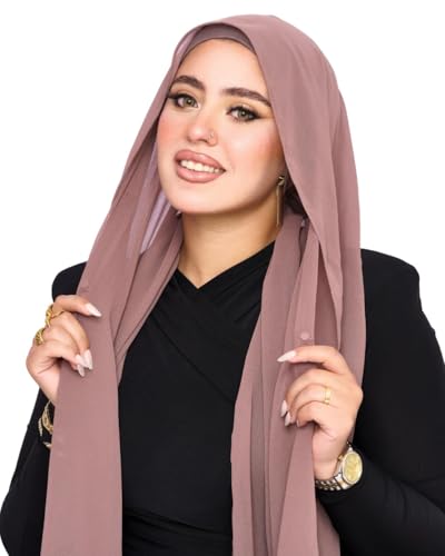 Instant Chiffon Hijab 3-in-1 with Built-in Magnets and Attached Match Undercap, Women Hijabs Set. - color: Taupe