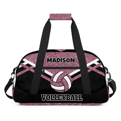 Custom Name Sports Volleyball Bag, Gym Bag Sports Travel Duffle Bag Tote Carry On Weekend Sports Travel Bag, Water Pink Glittering with Black - color: Pink Black