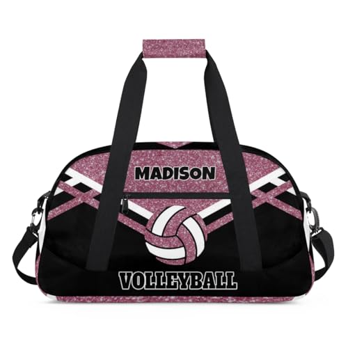Custom Name Sports Volleyball Bag, Gym Bag Sports Travel Duffle Bag Tote Carry On Weekend Sports Travel Bag, Water Pink Glittering with Black - color: Pink Black