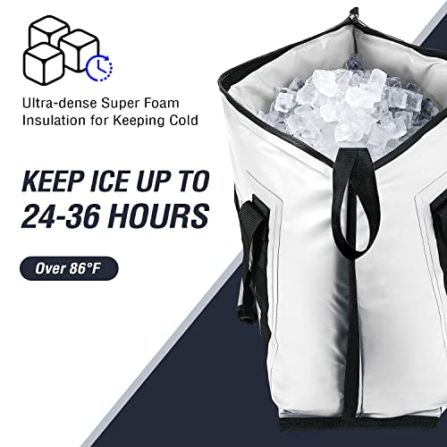 Buffalo Gear Insulated Fish Cooler - 27.5QT 58QT Waterproof Flat Bottom Bag, Leakproof and Fishing Kill Bag - color: White-45QT