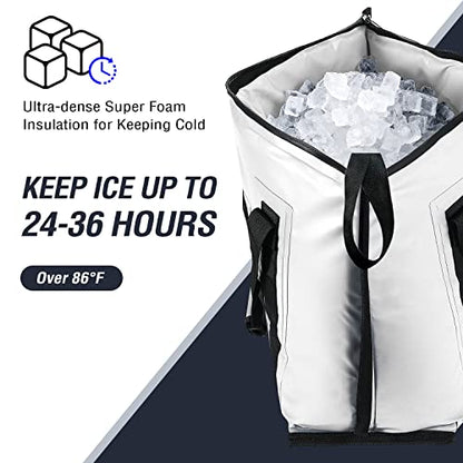 Buffalo Gear Insulated Fish Cooler - 27.5QT 58QT Waterproof Flat Bottom Bag, Leakproof and Fishing Kill Bag - color: White-45QT