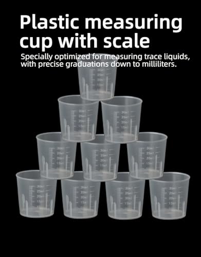 BPA-Free 30ml (1oz) Liquid Measuring Cups (10-Pack) - Mini Plastic Graduated Beakers for Kitchen, Lab, Crafts, Resin - Clear Dual Scale, Accurate safety, Stackable