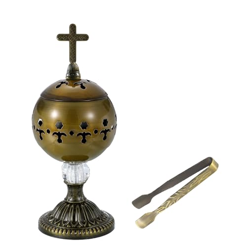 Traditional Incense Burner – Bronze Charcoal Censer with Clip – Aromatherapy Resin Holder for Church, Meditation, Yoga, and Home - color: Bronze