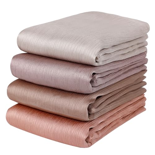 Febfim 4PCS Muslim Women Natural Wrinkle Long Satin Crepe Hijab Set Scarves Smooth Crinkle Ladies Shawl Wrap Set - color: Color 2