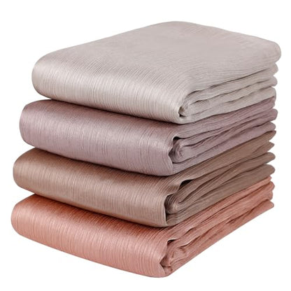 Febfim 4PCS Muslim Women Natural Wrinkle Long Satin Crepe Hijab Set Scarves Smooth Crinkle Ladies Shawl Wrap Set - color: Color 2