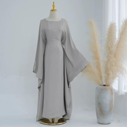 Muslim Dresses for Women One-Piece Prayer Dress Batting Long Robe Long Sleeve Maxi Kaftan Islamic Clothes Set - color: Light Gray, size: Small