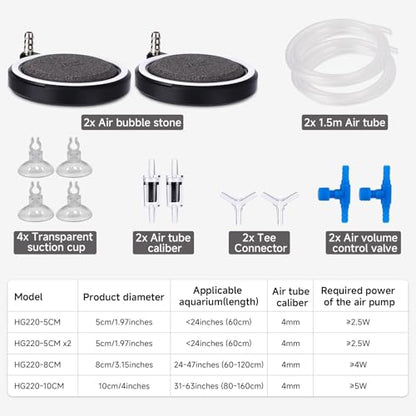 hygger Air Stone for Aquarium: Quiet High Dissolved Oxygen Diffuser Kit for Freshwater or Saltwater Fish Tank and Hydroponic Air Pump-Disc 2 x 2 Inch Air Bubble Stone 2 Packs Without air Pump - size: 5CM-2Packs