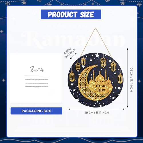 Smile Ramadan Eid Mubarak Wooden Block Sign Decorations, Ramadan Islamic Tiered Tray Muslim Party Tabletop Home Decor - style: Ramadan