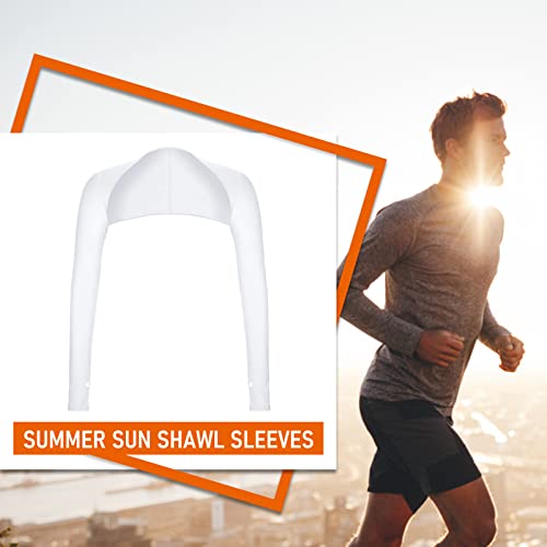 Aster Cooling Shawl Arm Sleeve with Finger Hole Sun Protection Cooler Shrug Arms Wrap 2-piece - color: White