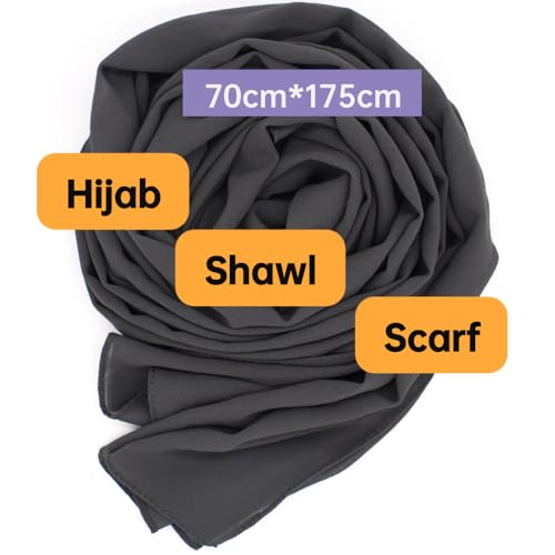 Chiffon Scarf for Women Lightweight Breathable Sunscreen Soft Solid Hijab Scarf for Daily & Muslim Wear - color: Dark Grey Chiffon Scarf