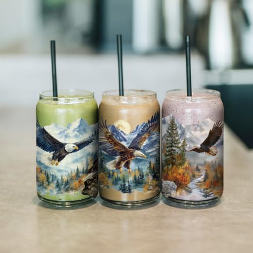 arricraft 10 Sheets Animal Theme UV DTF Cup Wrap for 16OZ Glass, Eagle Landscape Painting Rub on Decals PVC Transfer Stickers for DIY Cups Window Home Printing Decoration 24x11cm/9.4x4.3inch - style: Eagle Landscape Painting Theme