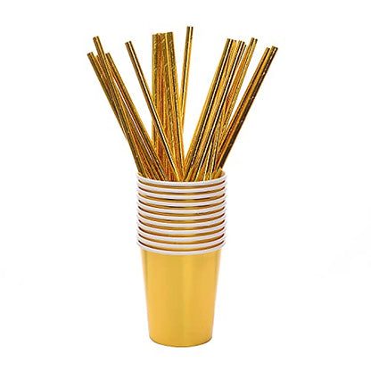 200pcs Solid Gold Party Supplies - Gold Paper Plates & Napkins, Silverware, Serves 25 Sets for Wedding, Bridal Shower, Engagement, Birthday Parties - color: Gold