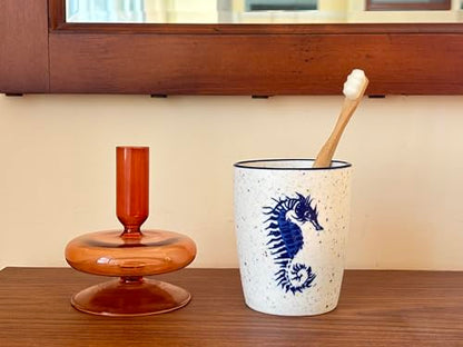 2PCS-Artistic Bathroom Toothbrush Holder and Tumbler Set with Navy Blue Fish Design