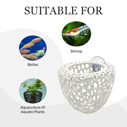 Shrimp Cave with Suction Cup | Stable Resting Hiding Place for Cherry & Dwarf Shrimp, Guppy, Small Fish(white) - color: White
