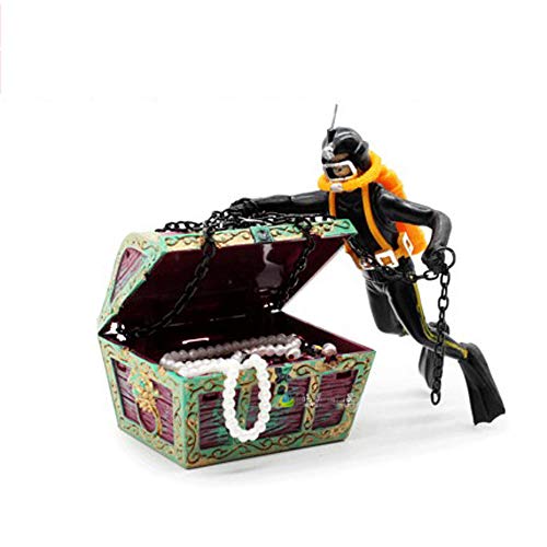 Fish Tank Decor Creative Air Pump Connecting Diver Treasure Hunter Treasure Box Aquarium Decoration(Black)