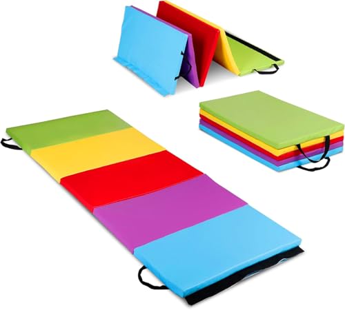 ZENY Folding Gymnastics Mat, 5-Panel Gym Mat Tumbling Mat with Carry Handles for Home Workouts, Yoga and Play, 77''x30''x1.4''