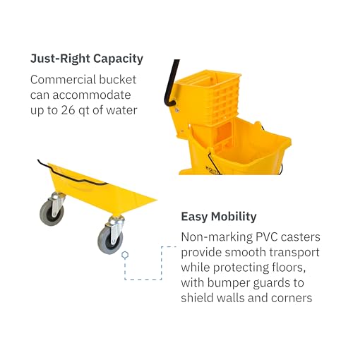 Carlisle FoodService Products 26 Qt Mop Bucket with Side Wringer, Yellow | 18.5 x 16.5 x 16.5 in, 34.25-in Handle Height, Polypropylene, 50,000-Cycle Wringer, Non-Marking Casters, Assembly Required - color: Yellow